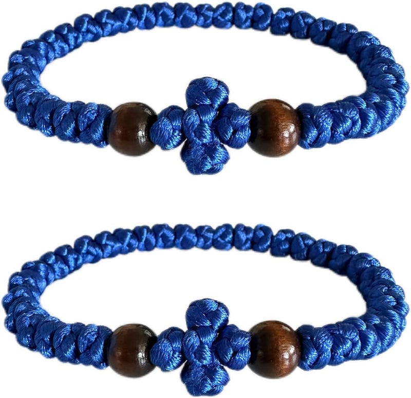 Bovemee Orthodox Prayer Rope Bracelet, 2-Pack Black Chotki Komboskini, Christian Prayer Beads with Cross - Image 1
